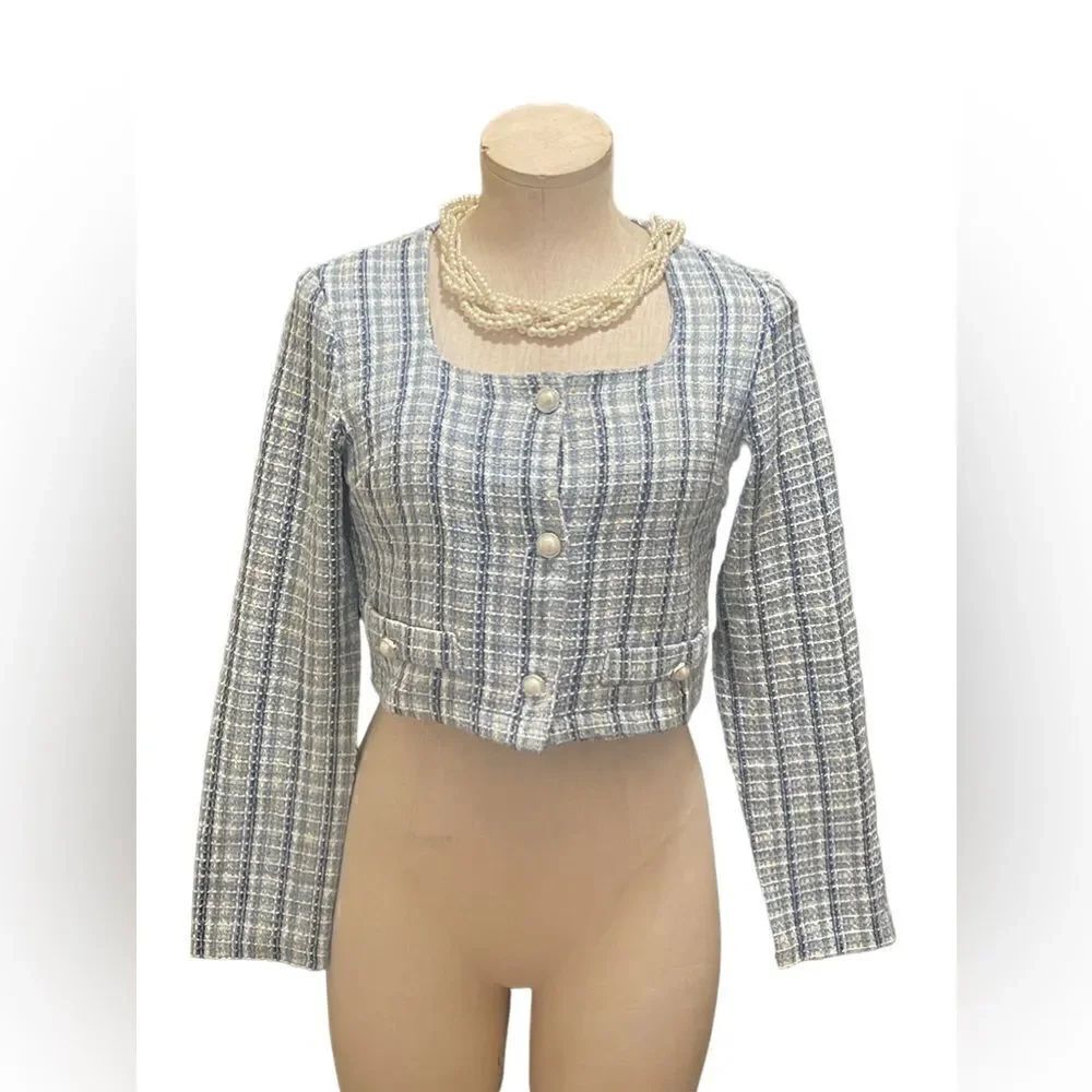 Chic Shein Tweed Crop Button Blazer
